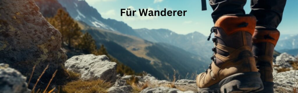 Die Stiefel eines Wanderers auf steinigem Untergrund im Vordergrund, im Hintergrund eine Berg-Landschaft. Mehr über gesunde Füße für Wanderer
